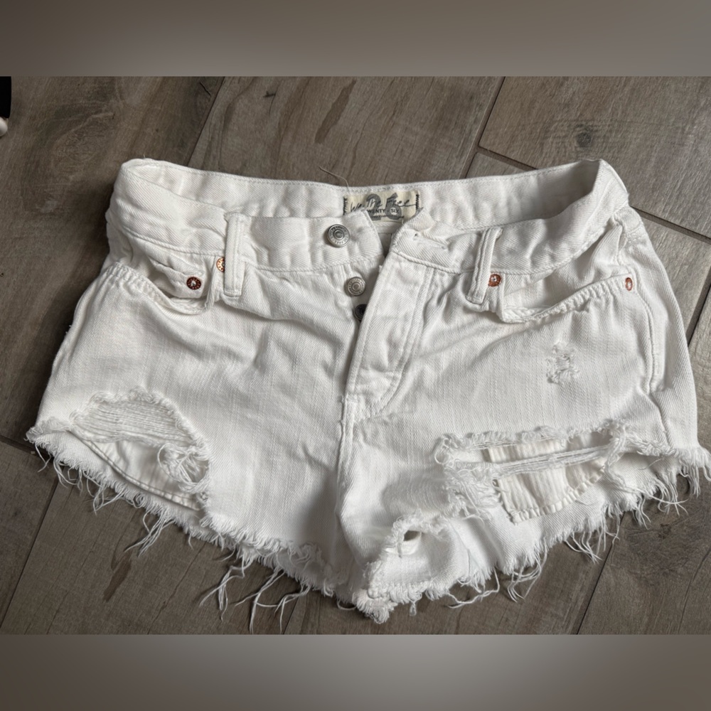 We The Free White Frayed Jean Shorts
